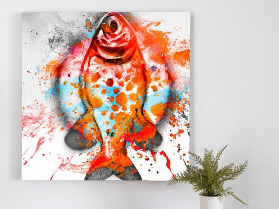 Salmon Splatter kunst - 40x40 centimeter op Canvas | Foto op Canvas - wanddecoratie