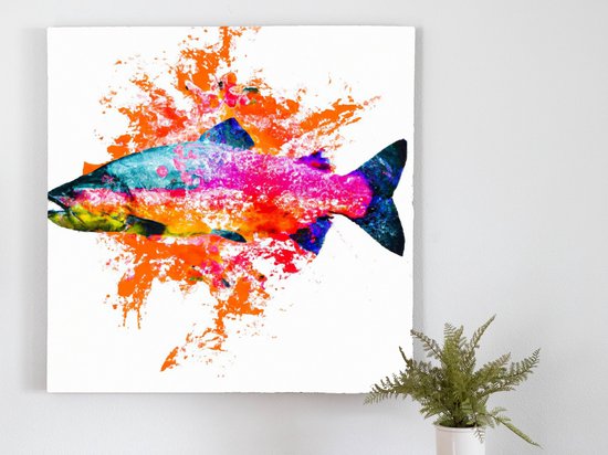 Splish splash salmon | Splish Splash Salmon | Kunst - 60x60 centimeter op Canvas | Foto op Canvas