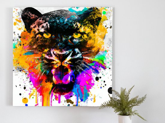 Explosive Panther Palette kunst - 60x60 centimeter op Canvas | Foto op Canvas - wanddecoratie
