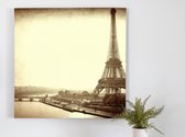 Paris vintage tour eiffeltower kunst - 60x60 centimeter op Canvas | Foto op Canvas - wanddecoratie