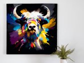 Yak kleurenexplosie kunst - 60x60 centimeter op Canvas | Foto op Canvas - wanddecoratie