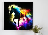 Paard kleurenexplosie kunst - 80x80 centimeter op Canvas | Foto op Canvas - wanddecoratie