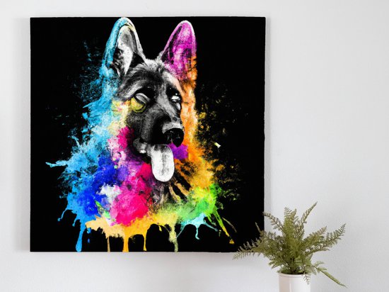 Explosive german sheppard hues | Explosive German Sheppard Hues | Kunst - 60x60 centimeter op Canvas | Foto op Canvas