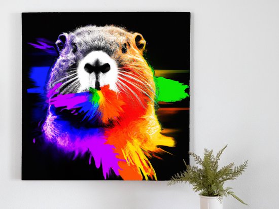 Vividly Verdant Beaver kunst - 40x40 centimeter op Canvas | Foto op Canvas - wanddecoratie