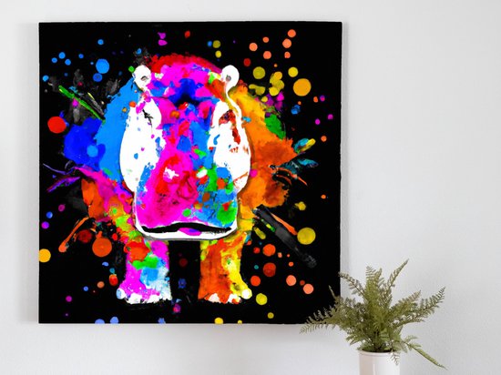 Splatty the Hippo kunst - 30x30 centimeter op Canvas | Foto op Canvas - wanddecoratie