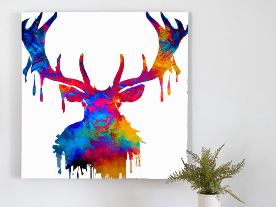 Regenboog eland kunst - 80x80 centimeter op Canvas | Foto op Canvas - wanddecoratie