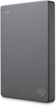 Grijze Seagate Basic 1TB externe harde schijf, staand gefotografeerd met logo.