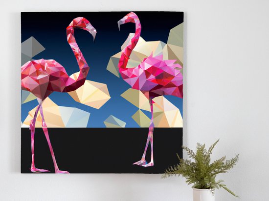 Folding Feathers: An Origami Ode to the Flamingos kunst - 100x100 centimeter op Plexiglas | Foto op Plexiglas - wanddecoratie