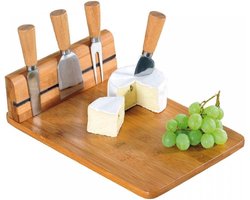 Excellent Houseware Kaasplankje met 4 Mesjes - Bamboe