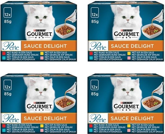 Gourmet Perle Sauce Delight - Kattenvoer Natvoer - Rund Kip Tonijn & Zalm - 48 x 85 g
