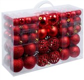 Christmas Gifts Kerstballen Set Rood - 100 Kunststof Kerstballen - Verschillende Afwerkingen - Ø 3/4/6 cm