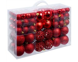 Christmas Gifts Kerstballen Set Rood - 100 Kunststof Kerstballen - Verschillende Afwerkingen - Ø 3/4/6 cm
