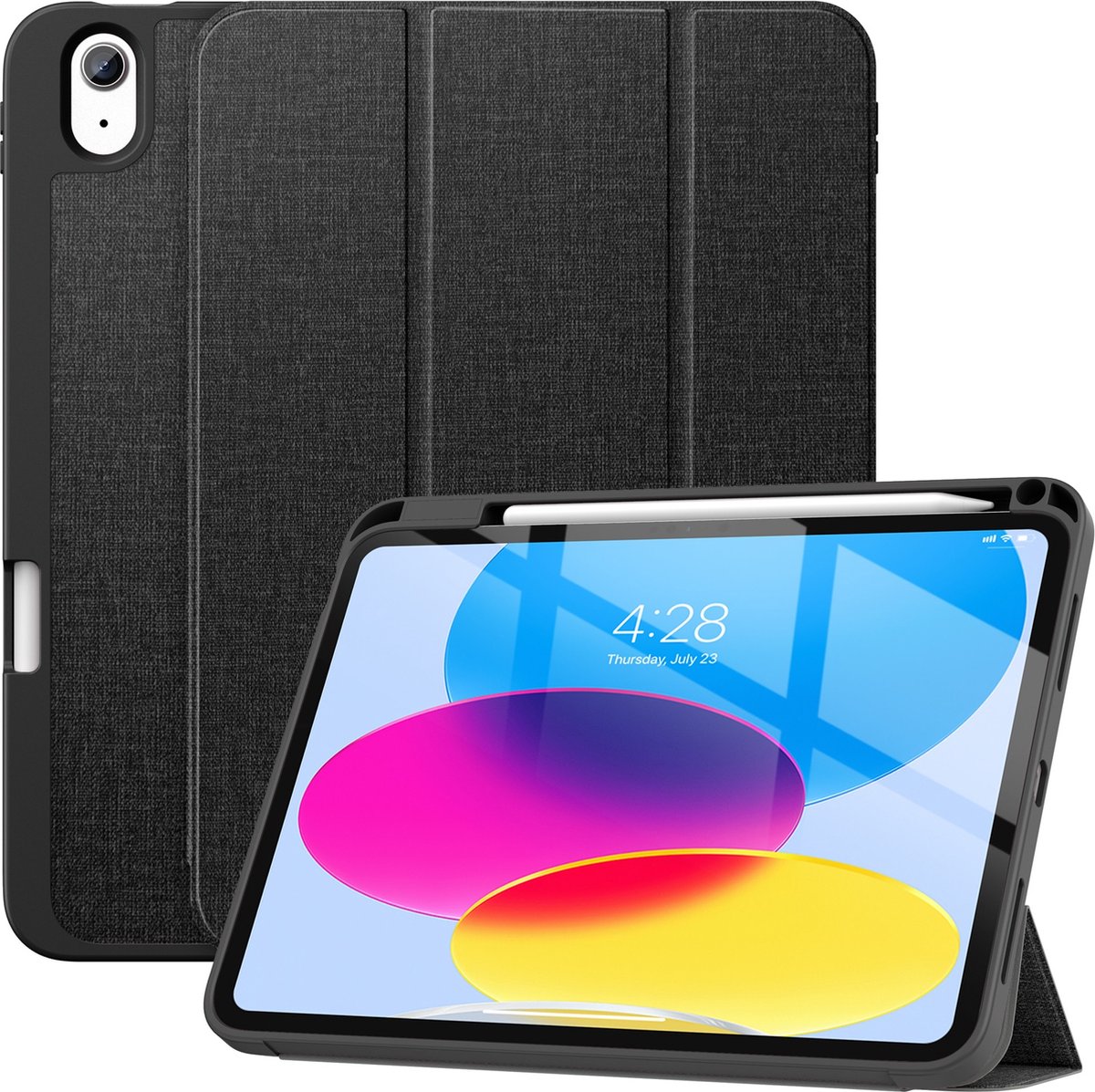 Geschikt Voor iPad 10 Hoes - 10e Generatie - 10.9 Inch - 2022 - Cover - Solidenz 10.9 Trifold Bookcase - Case Met Autowake - Hoesje Met Pencil Houder - A2757 - A2777 - A2696 - Zwart