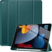 Geschikt Voor iPad 9/8/7 Hoes - 9e/8e/7e Generatie - 2021/2020/2019 - 10.2 Inch - Solidenz Trifold Bookcase - Cover - Case Met Autowake - Hoesje Met Pencil Houder - A2757 - A2777 - A2696 - Groenblauw