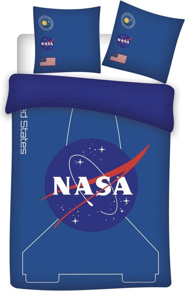 Dekbedovertrek Nasa- Blauw- 1 persoons- 140x200- polyester- kussen 63x63 cm- Space.