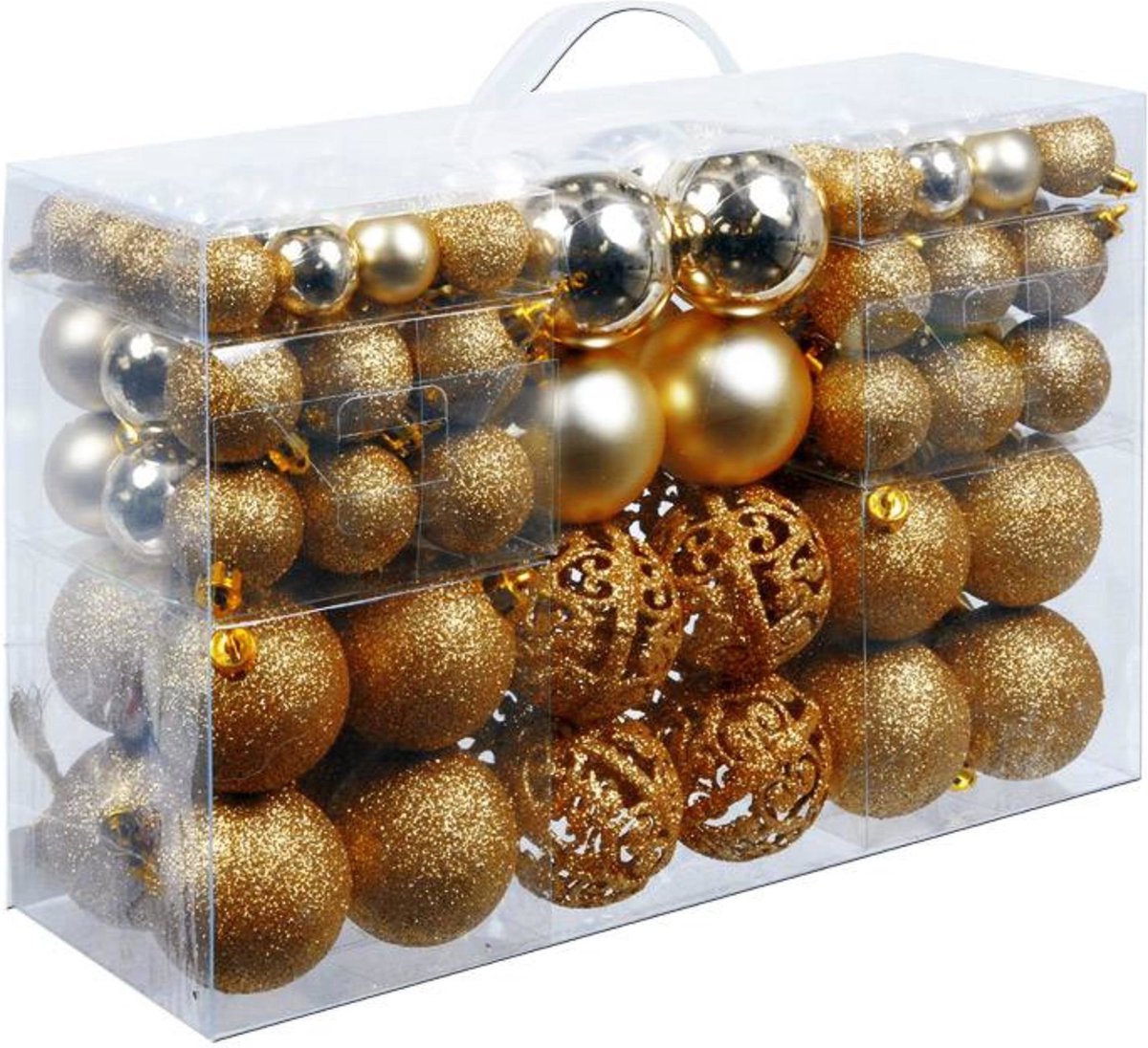 Christmas Gifts Kerstballen Set Goud - 100 Kunststof Kerstballen - Verschillende Afwerkingen - Ø 3/4/6 cm - Merkloos