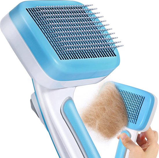 BluePet Korthaar kattenborstel en hondenborstel voor ondervacht, geluk, verwijdering van ondervacht en verzorging van dekhaar (S Blauw (Breedte Kam 50mm