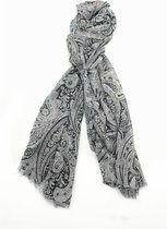 Lange dames sjaal Soraia paisleymotief grijs antraciet wit zwart goud
