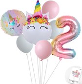 Set de Ballons Licorne Unicorn Sweet Color - Snoes - Ballon Chiffre 2 Ans - Rose - Wit - Pastel