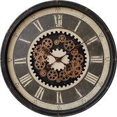 HAES DECO - Grande Horloge Murale 76 cm XXL Vintage Zwart Beige - Horloge Radar à engrenages rotatifs - Klok en Plastique - Cadran avec Chiffres Romains - Horloge Murale Ronde Horloge Suspendue Horloge de Cuisine