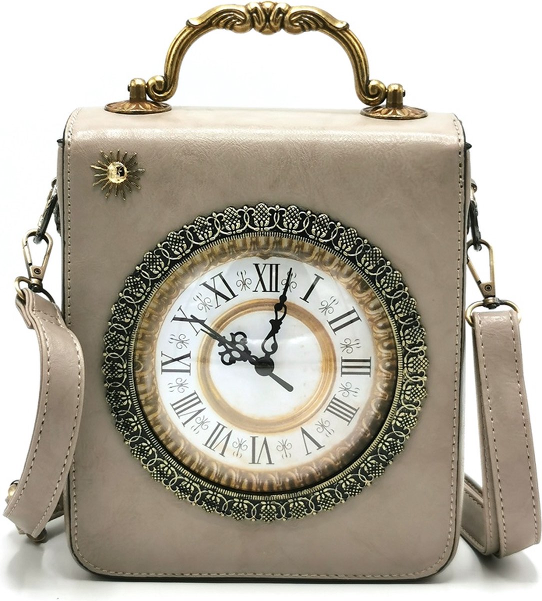 Magic Bags - Klok Tas met Werkende Klok en Borduurwerk grijs - Mooi en Extravagant- (bxhxd) ca. 18cm x 21cm x 8,0cm