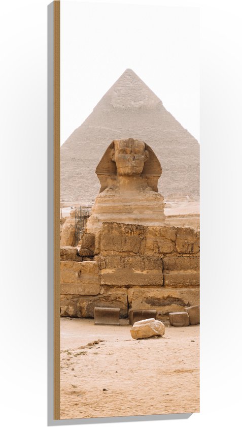 Hout - Piramide van Chefren met Sfinx ervoor - 40x120 cm - 9 mm dik - Foto op Hout (Met Ophangsysteem)