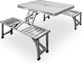 Picknick tafel Campingtafel - Blad van hout en zitting aluminium -  voor 4 personen - Wit  - 85,5 x 67,5 x 66cm