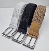 3 pack deal - Elastische broekriem Stretch riem Vlecht riem Gevlochten riem Elastiek riem - unisex - Kleur 1-Beige 2-Zwart 3-Wit