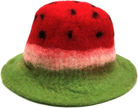 Vilten hoed "Watermeloen" - handgevilt, 100% wol - één maat - past iedereen!