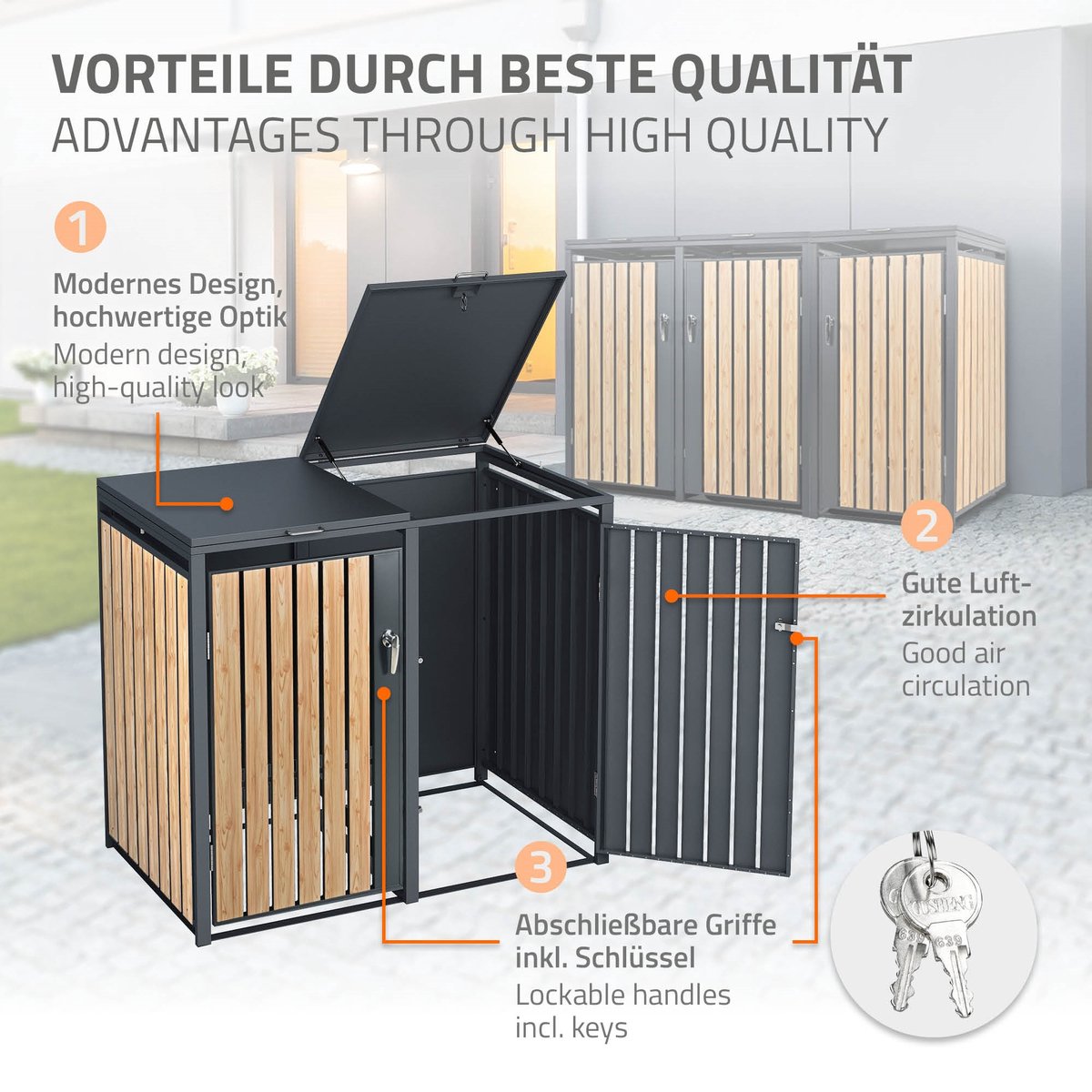 ML-Design Flower Box for Trash Can and Balcony, Steel, 50 x 12 x 15 cm, Anthracite, with Holder, Metal Planter for Garbage Cans Privacy Screen & Trash