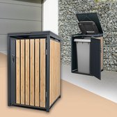 ML-Design vuilnisbak 240l 1 ton 68x80x120 cm antraciet lariks look stalen container voor buiten weerbestendig afsluitbaar scharnierend deksel uitschuifbare deur tuinbak voor afval vuilnisbak met deksel en container voor tuin en huis