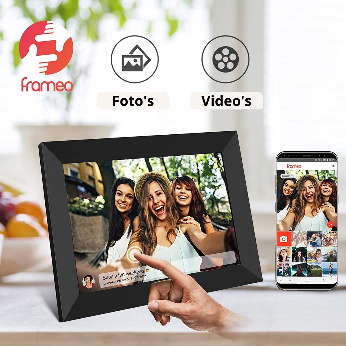 Digitale fotolijst met WiFi en Frameo App - 10.1 inch HD+ IPS Display - Fotokader met Touchscreen - 32GB - Zwart - Frameo digitale fotolijst - digitale fotokader - digitaal fotolijstje thumbnail 3
