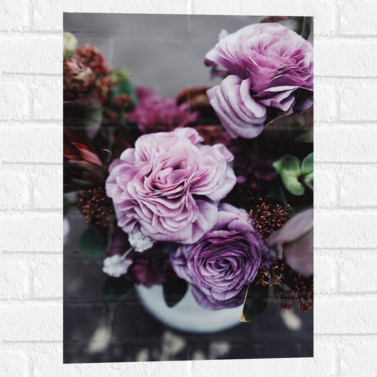 Muursticker - Bovenaanzicht Gekleurde Bloemen in een Vaas - 40x60 cm Foto op Muursticker