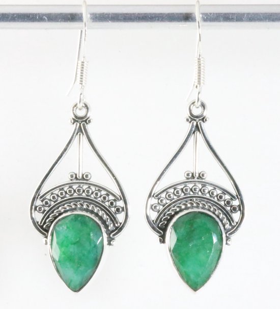 Boucles D'oreilles Pendantes émeraude Et Argent 925 - Neuf Sans Emballage - Fait Main France
