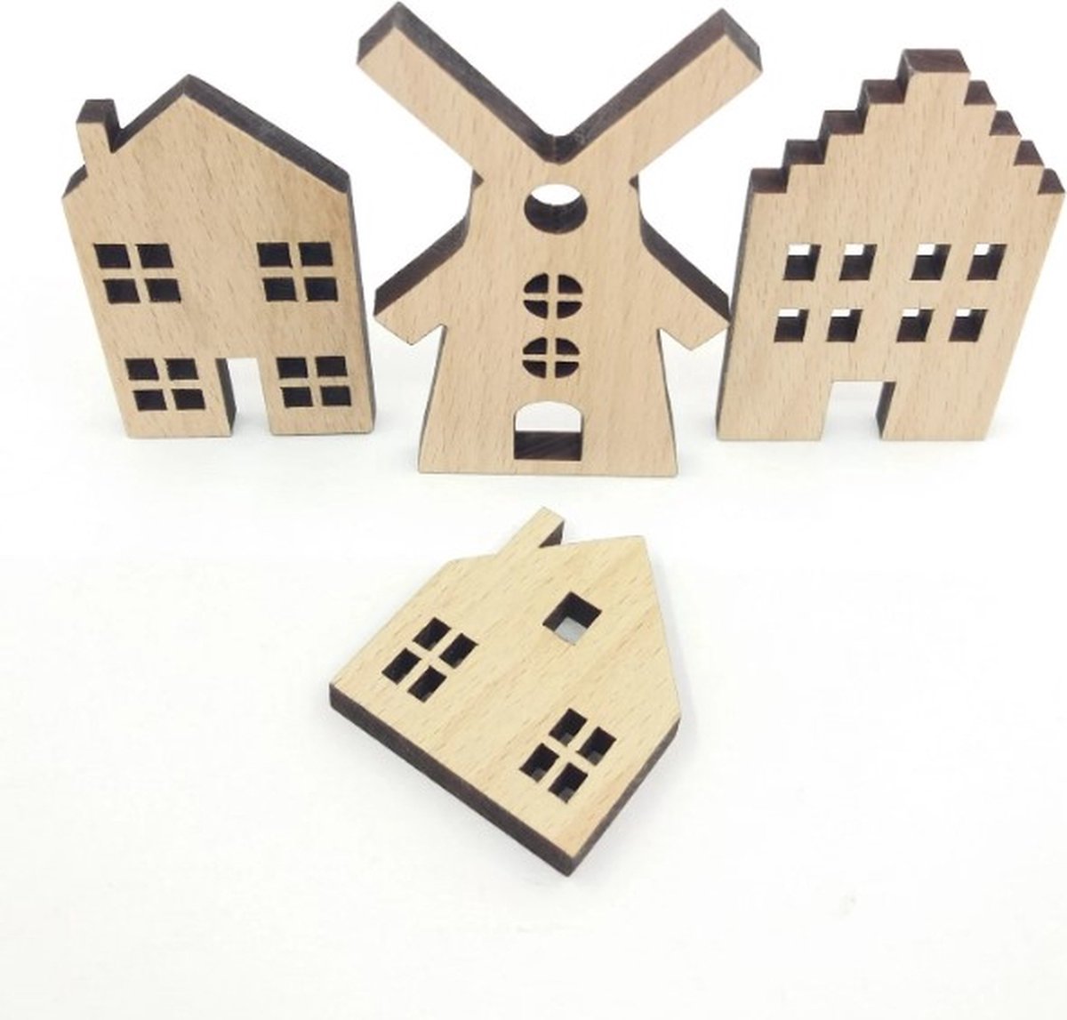 Ideen mit Herz Decoratieve houten huisjes | natuur | 4 maten | decoratief huis met opening | lichthuis | 4 eenheden