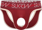 Sukrew Classic U-Style V-Brief Bordeaux/Crème - Taille XL - Sous-vêtements sexy pour hommes - Jockstrap érotique avec devant ouvert