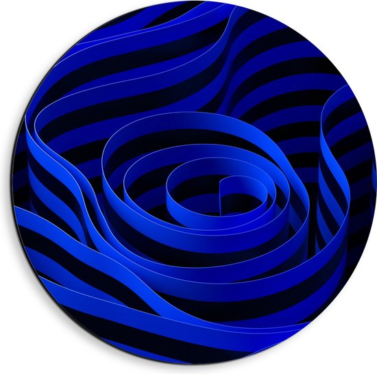 Dibond Muurcirkel - Willekeurige Abstracte Blauwe en Zwarte Strepen - 40x40 cm Foto op Aluminium Muurcirkel (met ophangsysteem)