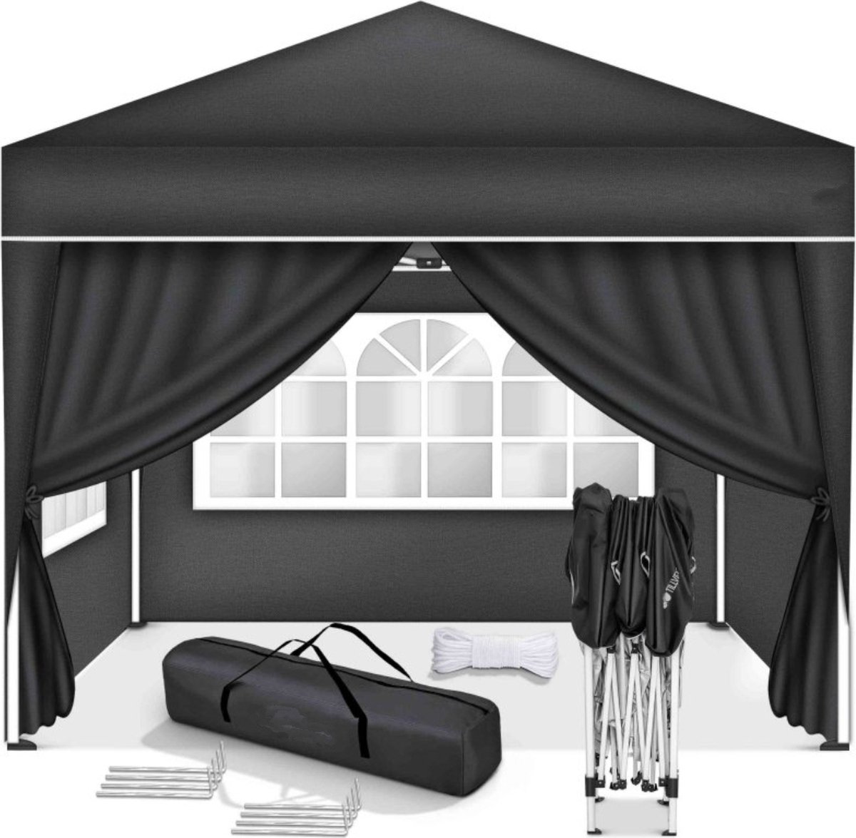 GOPLUS Partytent, 3 x 9 m, paviljoen tent met ramen, feesttent met metalen constructie