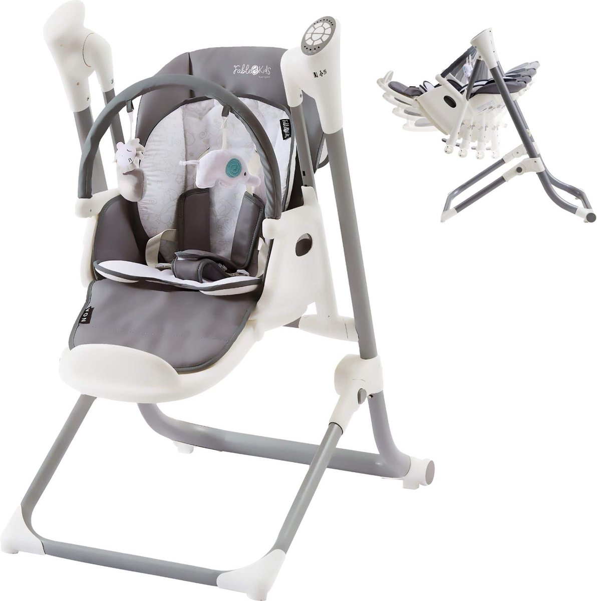 FableKids chaise haute et chaise berçante 2en1 NOA 6-36 mois, pliable,  capteur de pleurs | bol.com