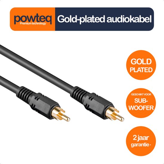 Powteq premium subwoofer kabel - 5 meter - Dubbel afgeschermd - Gold-plated - Extra stevig