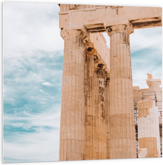 PVC Schuimplaat- Deel van Parthenon in Athene, Griekenland - 100x100 cm Foto op PVC Schuimplaat