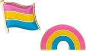Pride Pan Kledingspeld combi - Gay Pride - LGBTQ - Panseksueel Pin Broche - Vlag + Regenboog 2 stuks