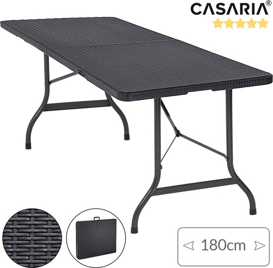 Casaria Opvouwbare tuintafel zwart polyrattan look 180x75x73cm
