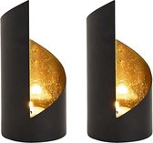 SVJ Windlichten Rond - 8 x 8 x 18 cm - Metaal - Zwart/Goud - Set van 2