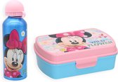 Minnie Mouse Lunch set avec bouteille d'eau 450ml et lunch box - Minnie Mouse Aluminium Water Bottle - Blauw - Lunch box Minnie Mouse