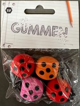 Lieveheersbeestje Gummen - 4 stuks - Potlood Gum | Studeren | School |