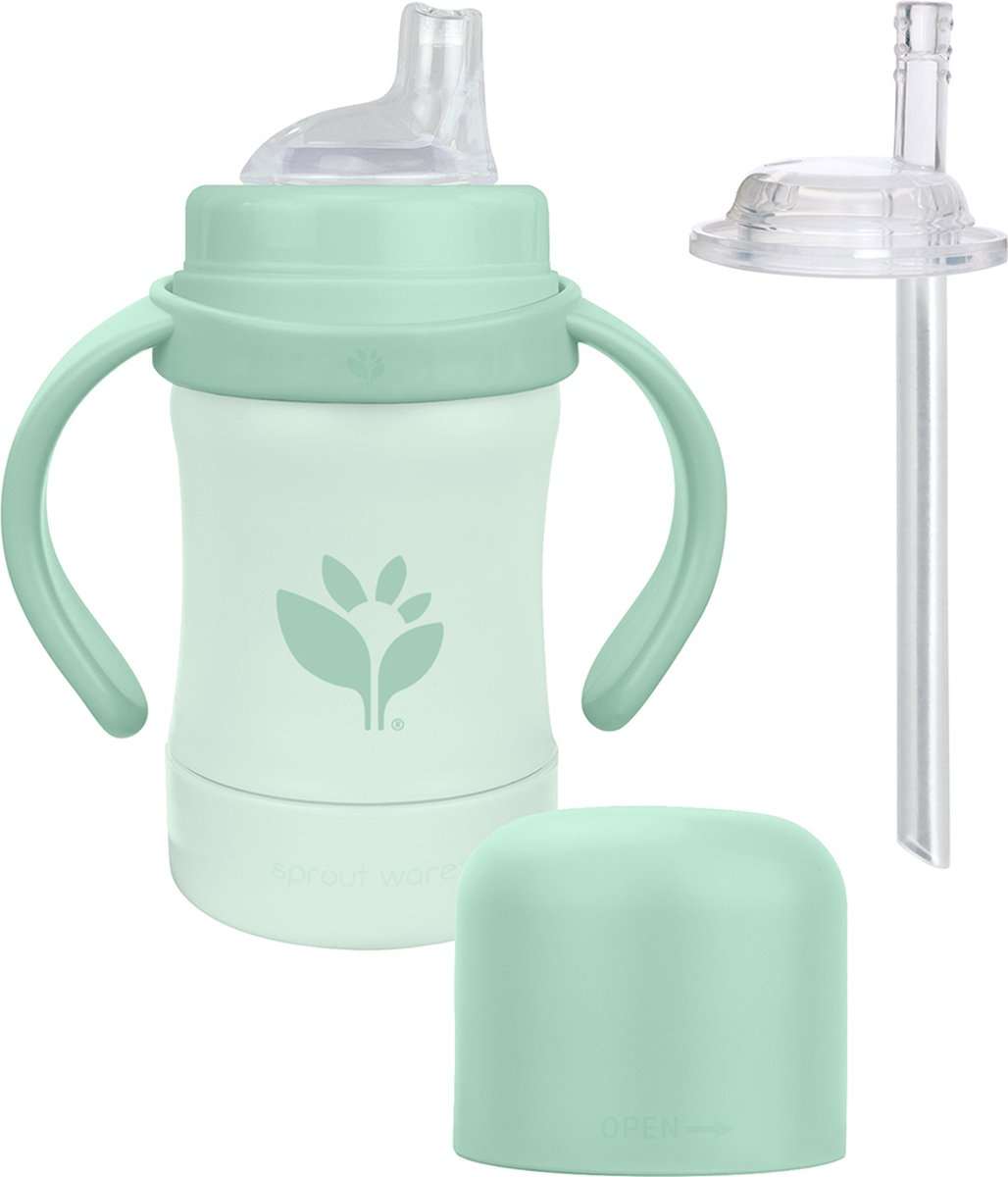 Green Sprouts Sprout Ware Sip & Straw Plant-Plastic Drinkbeker met Tuit + Rietje (177 ml) - Sage - Vanaf 6 Maanden - Afneembare Handvatten - Siliconen Tuit en Rietje - BPA-, BPS-, BPF- en PVC-vrij - Vaatwasserbestendig