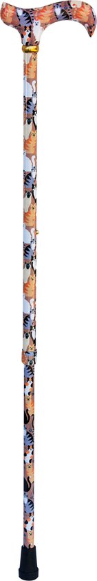 Wandelstok met kattenprint, van boven tot onder, met een Derby handvat.