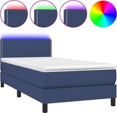 vidaXL - Boxspring - met - matras - en - LED - stof - blauw - 100x200 - cm