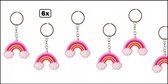 6x Sleutelhanger regenboog roze - Sleutel hanger uitdeel pride thema feest party festival rainbow